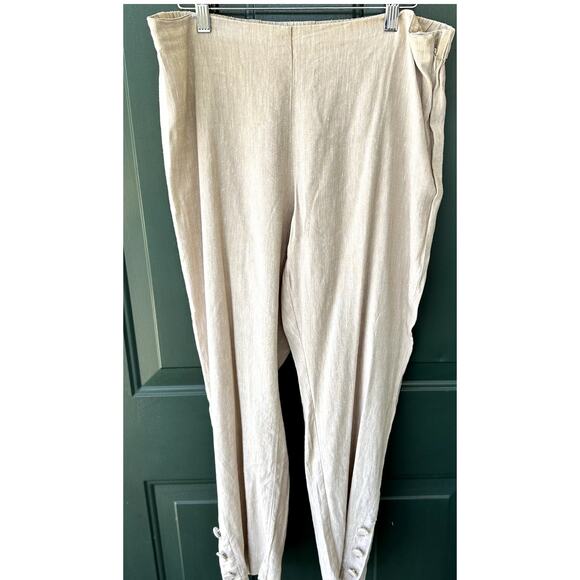 J. Jill Linen Stretch Sz M Cropped Pants Flax/Khaki with Ankle Button Details - Picture 1 of 7